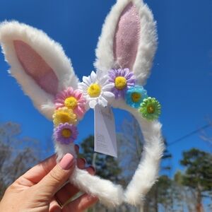 Fluffy Bunny Ears Headband with Colorful Flowers